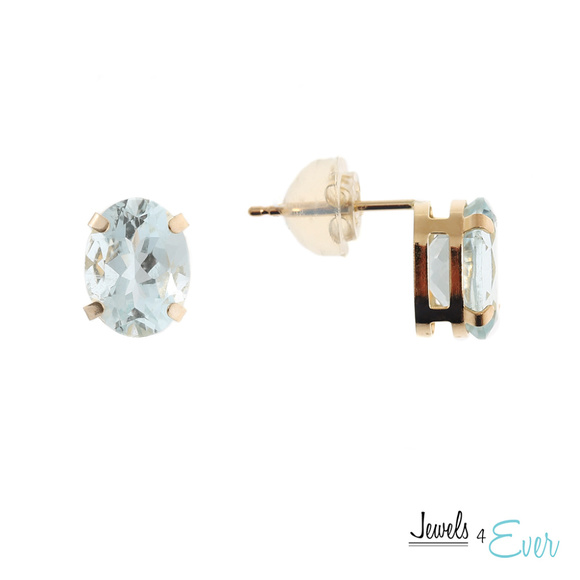 10K Gold Stud Earrings with Genuine Aquamarine - Picture 1 of 1